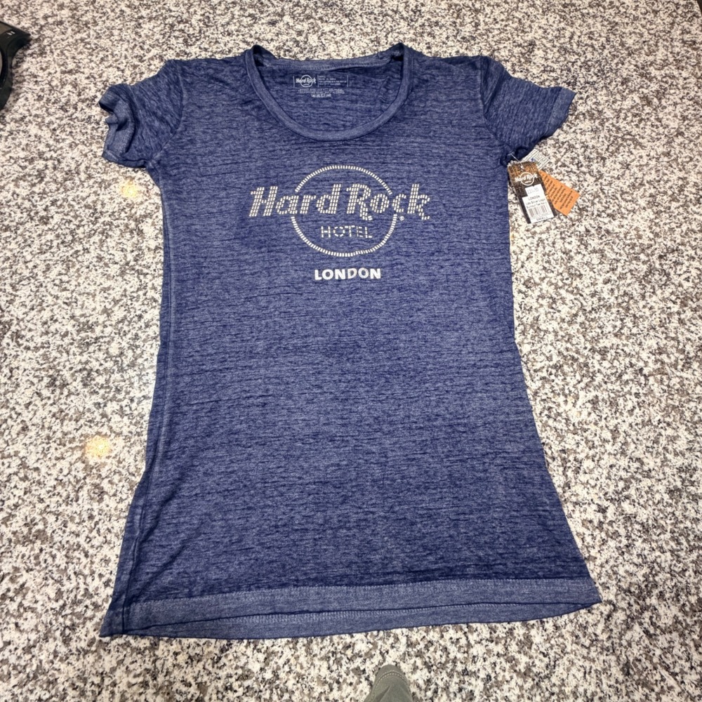 Hard Rock Hotel London Burnout Tee Womens S Navy Silver‎ Logo Indie  Streetwear